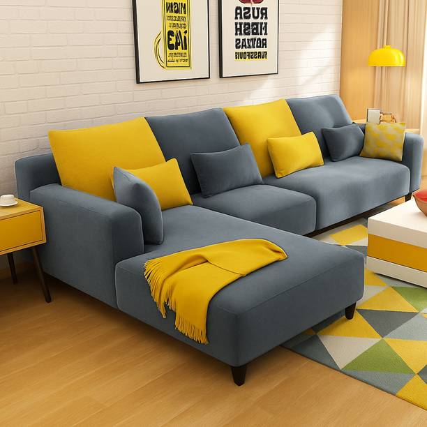 FURNY Mintora 6 Seater Fabric LHS L Shape Sofa Set for Living Room Fabric 6 Seater Sofa
