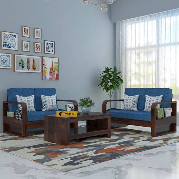 Wopno Furniture Sheesham Wooden 4 Seater Sofa set for living Room | Wooden Sofa Fabric 4 Seater  Sofa