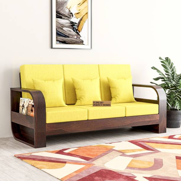 Flipkart Perfect Homes Leaf Armrest Sheesham Wood Three Seater Sofa With Pocket Storage For Living Room Fabric 3 Seater  Sofa