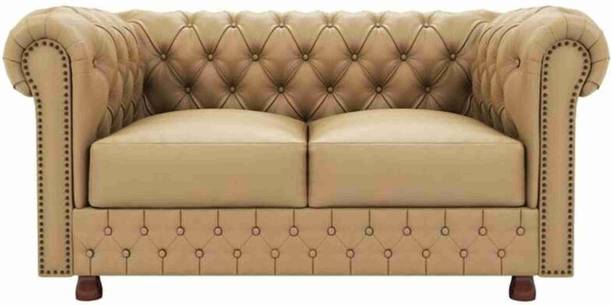 Soul Light Art wooden Contemporary Chesterfield Sofa with Deep Seat and Tufted Mattress Beige Half-leather 2 Seater  Sofa
