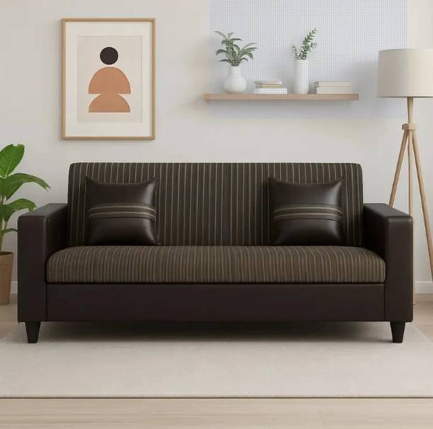 Flipkart Perfect Homes Crete Leatherette and Fabric 3 Seater  Sofa