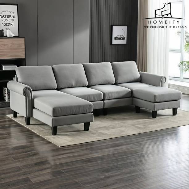 Homeify Reba Upholstered Chaise Sectional with Ottoman Fabric 6 Seater  Sofa