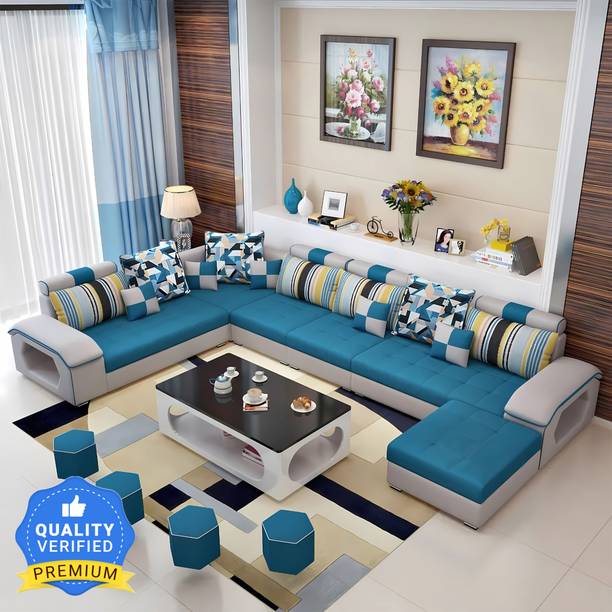 Homeify Carlo 9 Seater Fabric Sofa Set with 4-Puffy Convertible Sofa Set for Living Room Fabric 9 Seater  Sofa