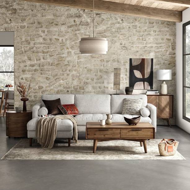 theclevercouch Madison L-shape Linen Fabric 6 Seater  Sofa