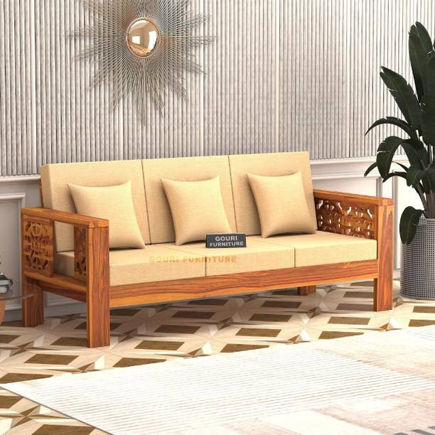 MANNAT ARTS Mannat Arts Solid Wood 3 Seater Wooden Frame Sofa For Home Office Living Room Fabric 3 Seater Sofa