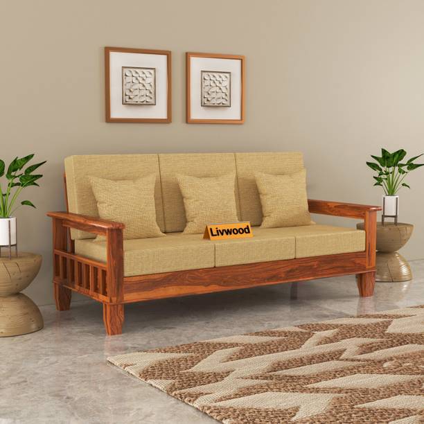 LIVWOOD 3 seater sofa for home office sofa 3 seater wooden sofa 3 seater diwan 3 seater Fabric 3 Seater  Sofa
