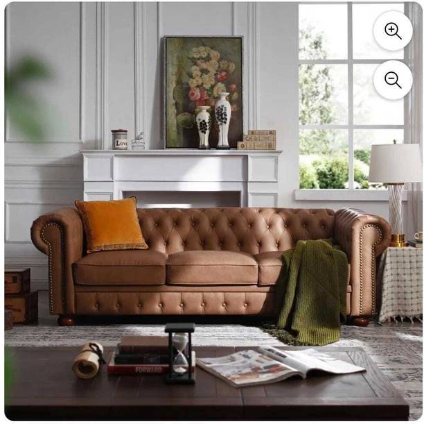 India wood mart Wooden Furniture Velvet 3 Seater Leatherette Modern Chesterfield Sofa Leather 3 Seater  Sofa