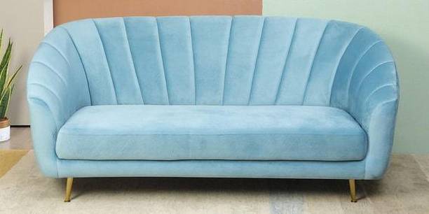 FURINNO 3 Seater Velvet Sofa In Sky Blue Colour Fabric 3 Seater  Sofa