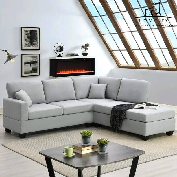 Homeify Harten 5 Seater Fabric L-Shape Corner Couch Set with Convertible Ottoman Fabric 5 Seater  Sofa