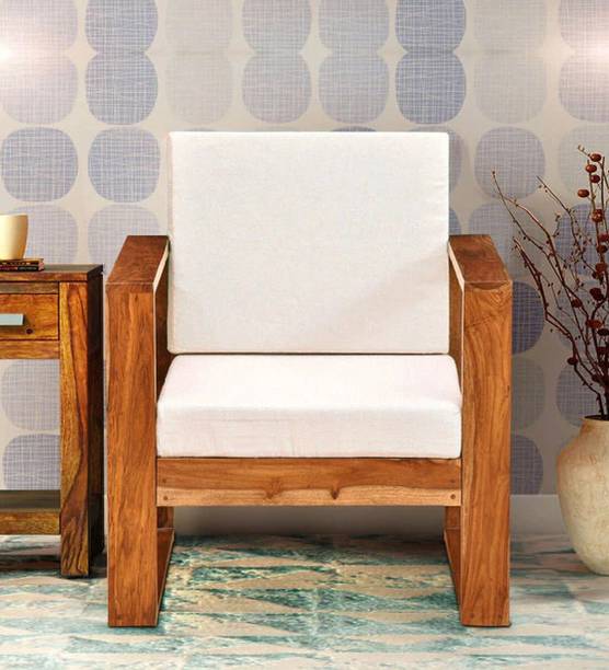 Allie Wood Sheesham Solid Wood Fabric 1 Seater  Sofa