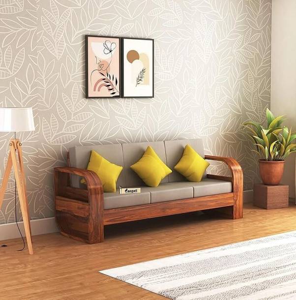 Ganpati Arts Solid Wood Crew Sofa For Living Room with Cushion/Wooden 3 Seater Sofa Fabric 3 Seater  Sofa