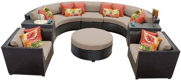 Mymigos 7 Seater Outdoor Indoor Garden Sectional Wicker Half Moon Round Sofa Fabric 7 Seater  Sofa