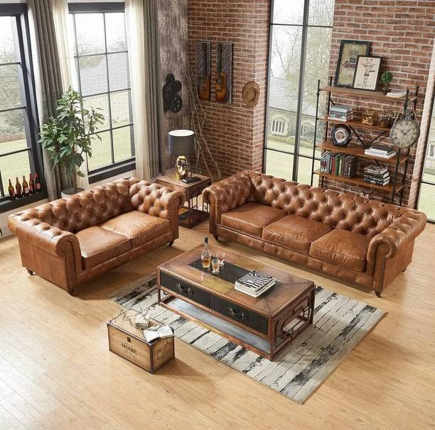 Livaree Chesterfield 3+2=5 Seater Sofa Set Solid Sal Wood Velvet Upholstered Button Fabric 5 Seater  Sofa