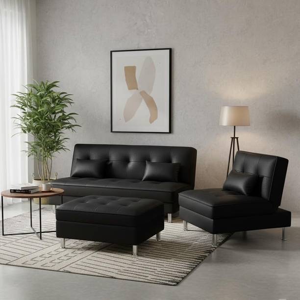 FURNY Seater Fabric 3+1 Sofa Cum Bed with Extra Seat & Ottoman, Velvet Finish Fabric 5 Seater  Sofa