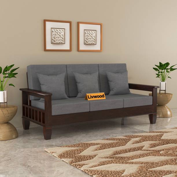 LIVWOOD 3 seater sofa for home office sofa 3 seater wooden sofa 3 seater diwan 3 seater Fabric 3 Seater  Sofa