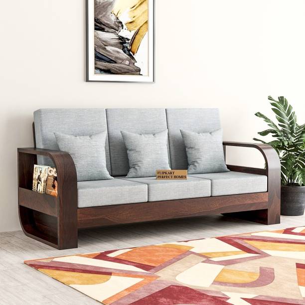 Flipkart Perfect Homes Leaf Armrest Sheesham Wood Three Seater Sofa With Pocket Storage For Living Room Fabric 3 Seater  Sofa