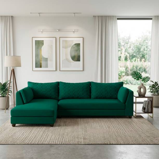 WAKESURE Premium Quality L Shape Velvet Fabric 6 Seater Sofa