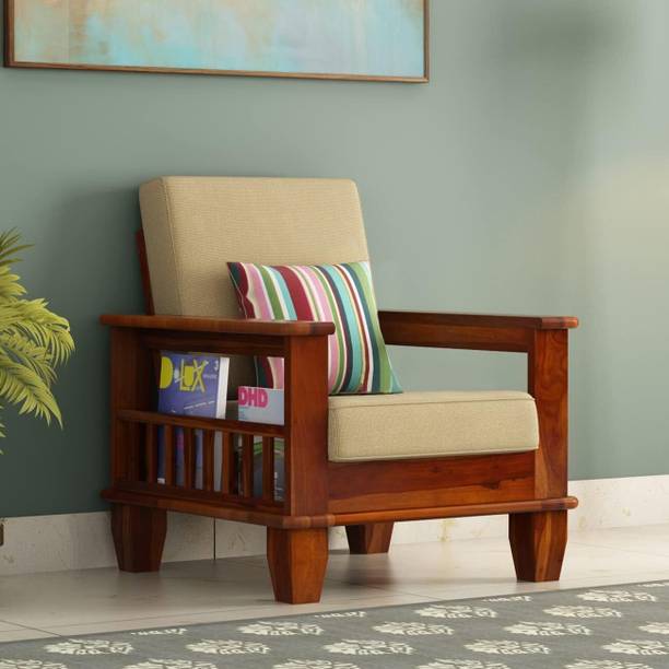 veenuarts Solid Sheesham Wooden Sofa for Living Room | 1 Seater Sofa Fabric 1 Seater Sofa
