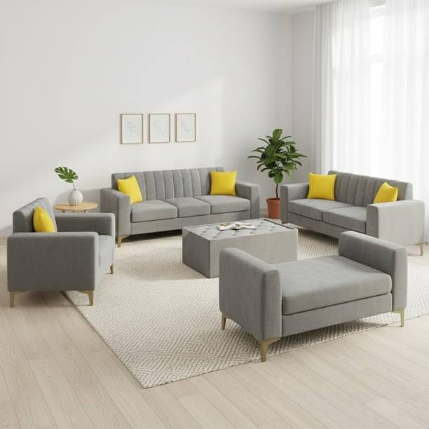 FURNY Alona 10 Seater Fabric Modular 3+2+2+1 Sofa Set Dark Grey Premium Velvet Finish Fabric 10 Seater  Sofa