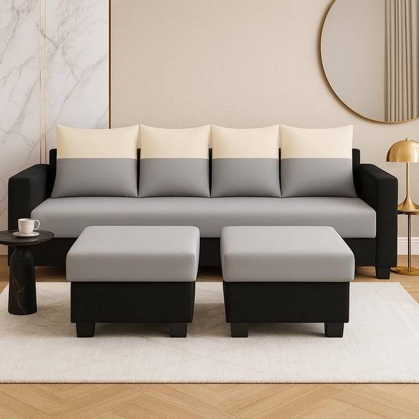 FURNY Konva 4 Seater Modular Sofa Set with 2 Ottoman| Soft Velvet Fabric| Modern Sofas Fabric 4 Seater  Sofa