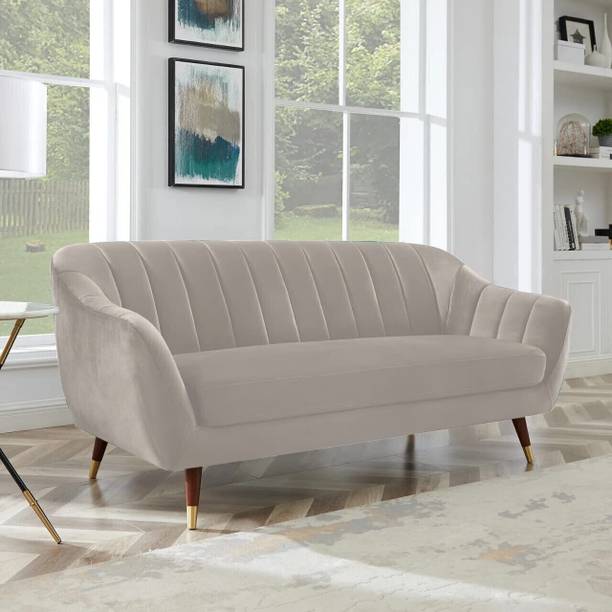 SIYARA DESIGN Modern Velvet Upholstered Sofa with Channel Tufting | Elegant Cream Velvet Sofa Fabric 3 Seater  Sofa