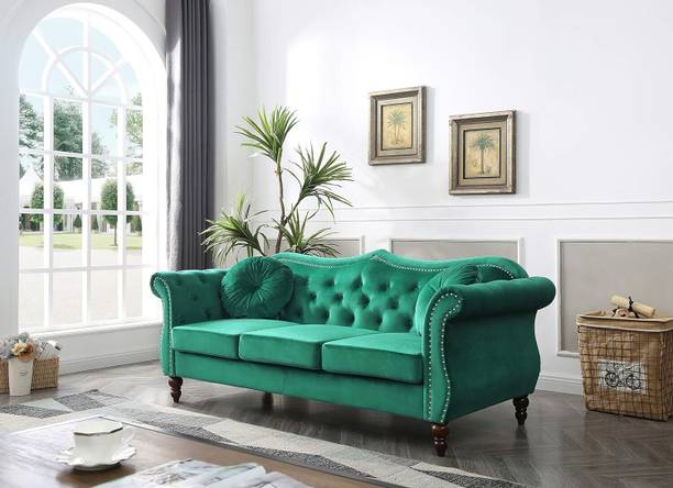 India wood mart Hollywood Sofa, Chesterfield Sofa, Mid-Century Modern Velvet Fabric 3 Seater  Sofa