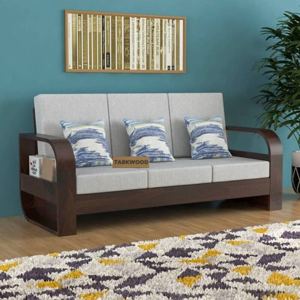 Taskwood Furniture Solid Sheesham Wood Three Seater Sofa For Living Room, Office, Café Fabric 3 Seater  Sofa
