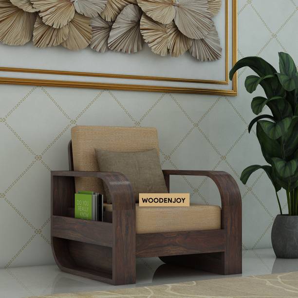 WOODENJOY Sheesham Wood 1 Seater Sofa With Side Pocket Storage For Home Solid Wood 1 Seater  Sofa