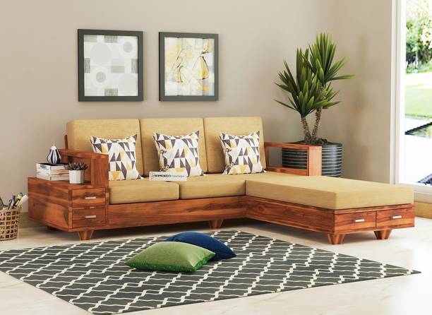 saamenia furnitures Solid Sheesham Wood L Shapes 5 Seater Sofa With Storage For Living Room / Hotel. Fabric 5 Seater  Sofa