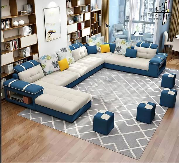 Homeify Carlo 9 Seater Fabric Sofa Set with 4-Puffy Convertible Sofa Set for Living Room Fabric 9 Seater  Sofa