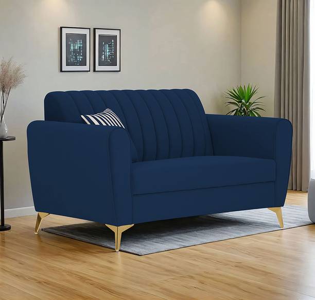 ADORN INDIA Premium Luster 2 Seater | Velvet Suede Fabric | 3-Year Warranty |Golden Legs Fabric 2 Seater Sofa
