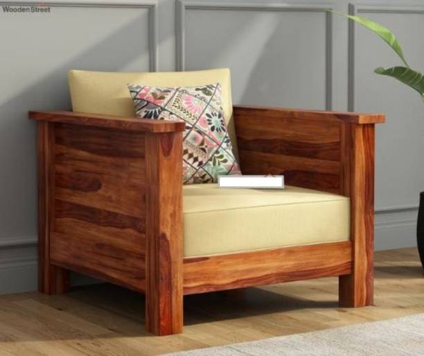 House Of Kuber Solid Sheesham Wood Wooden 1 Seater Sofa Set for Living Room, Office and Lounge Fabric 1 Seater  Sofa