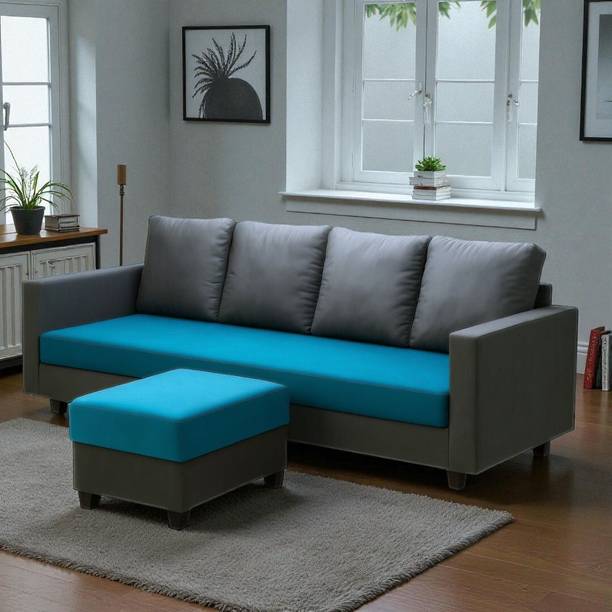 FURNY Modular L Shape Sofa Set with Ottoman Fabric 4 Seater  Sofa