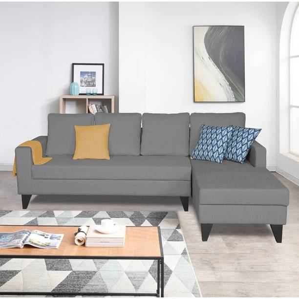 Klenta Home Decor Solid Wood Upholstered Right Facing Fabric Six Seater Sofa For Living Room || Fabric 6 Seater  Sofa