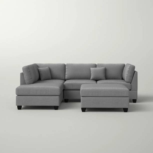 Torque Napper 6 Seater Fabric L Shape Sofa With Ottoman - Left Side, Grey Fabric 6 Seater  Sofa