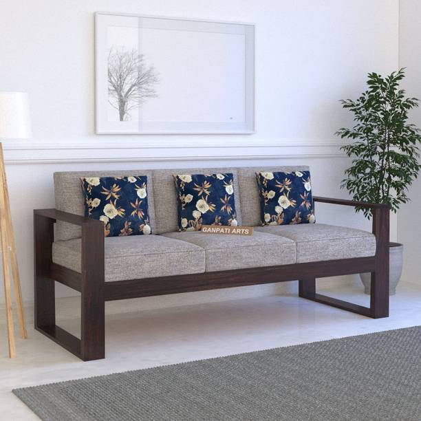 Ganpati Arts Solid Wood Euro 3Seater Sofa Set for Living Room Wooden Sofa for Home /Office Fabric 3 Seater  Sofa