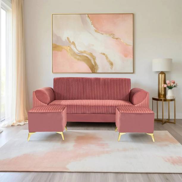 Seventh Heaven Venice 5 Seater Sofa with 2 Ottoman, Plush Suede Fabric: 1 Year Warranty Fabric 3 + 1 + 1 Sofa Set