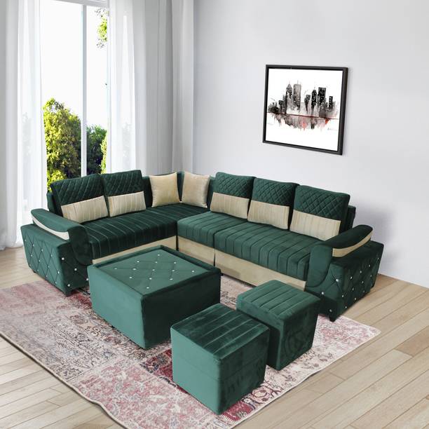 Urban Daily Torquo L Shape Sofa Set for Living Room Fabric 8 Seater  Sofa