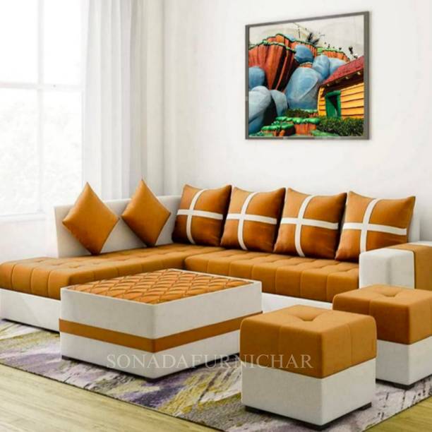 TOPART 7 Seater L Shape Sofa Set for Living Room with Coffee table and Ottoman Fabric 7 Seater  Sofa