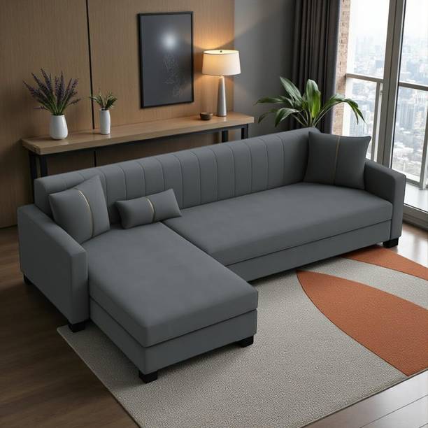 FURNY Almeria 5 Seater LHS L Shape Sofa Set| Soft Velvet Suede Fabric| Modern Design Fabric 5 Seater  Sofa