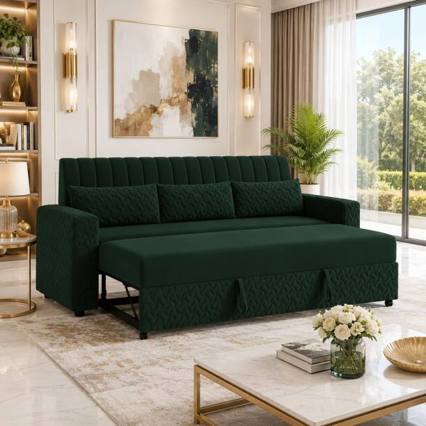WAKESURE Premium Quality Velvet Fabric 3 Seater  Sofa