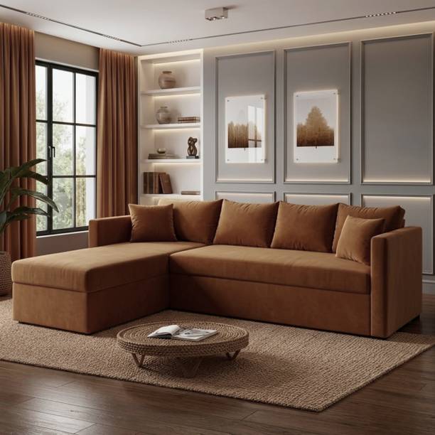 Flipkart Perfect Homes Premium Quality L Shape LHS Velvet Fabric 6 Seater Sofa
