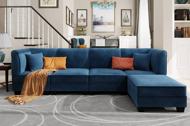 Homeify Amelia 5 Seater Velvet Sectional L Shaped Sofa Set for Living Room Fabric 5 Seater  Sofa