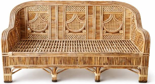 Avika 3 Seater Bamboo Cane Sofa Cum Couch with Cushion Solid Wood 3 Seater  Sofa