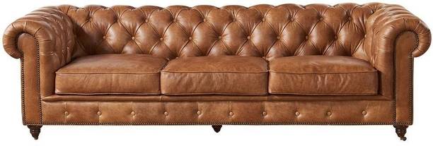 ADORNMART 3 Seater Chesterfield Sofa for Living Room & Office | (Brown 2) Fabric 3 Seater  Sofa