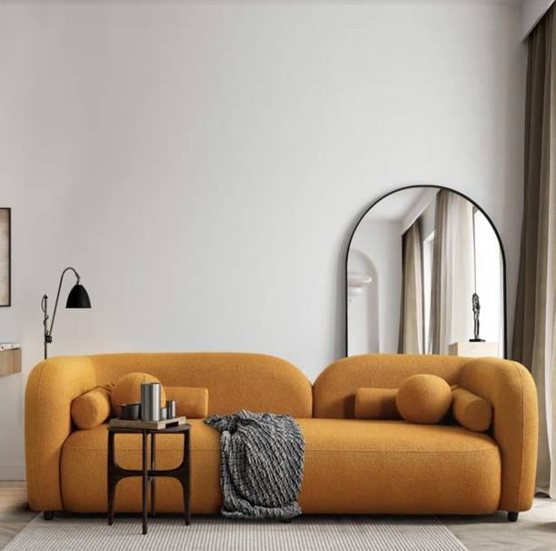 India wood mart Curved 3 Seater Cloud Sofa – Modern Upholstered 3-Seater Couch Fabric 3 Seater Sofa