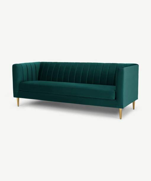 LUSTRE ENTERPRISE Solid Wood Vorfreude Three Seater Sofa Velvet in Green Fabric 3 Seater  Sofa