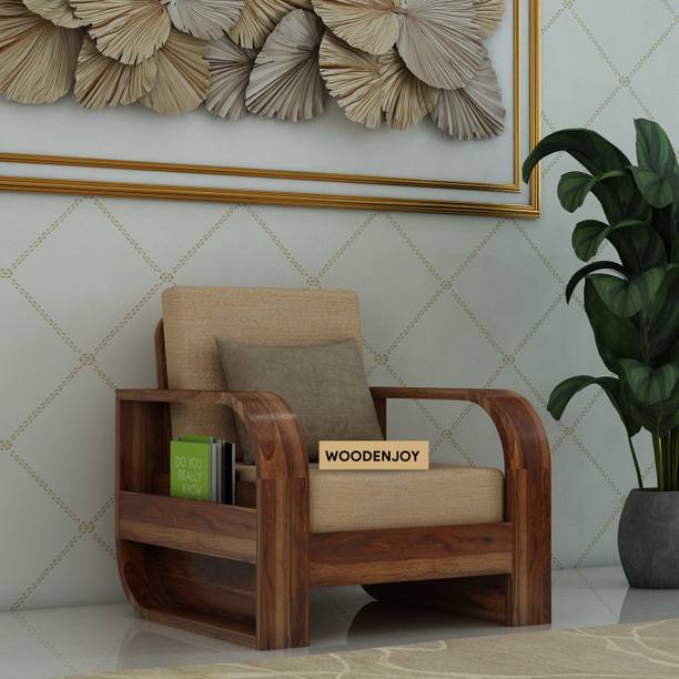 WOODENJOY Sheesham Wood 1 Seater Sofa With Side Pocket Storage For Home Solid Wood 1 Seater  Sofa