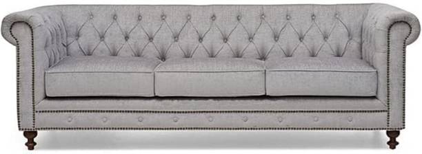 DECORIMPEX Modern and Stylish 3 Seater Chesterfield Luxury Sofa (Light Grey). Solid Wood 3 Seater Sofa
