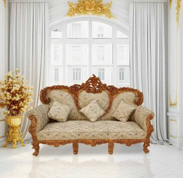 India wood mart Pure Sheesham Solid Wood For Living Room Royal Furniture/Wooden Couch Fabric 3 Seater  Sofa